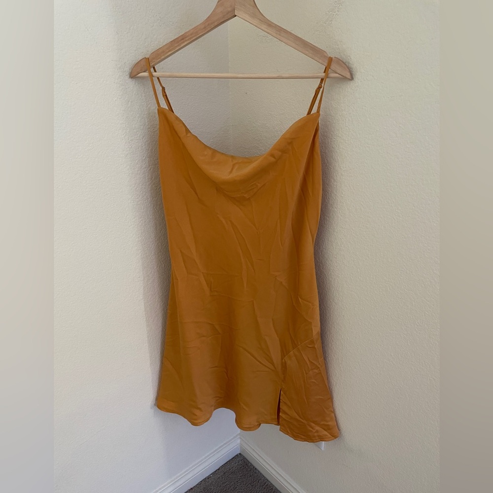 ASTR the label satin mustard yellow golden  slip mini dress size L
